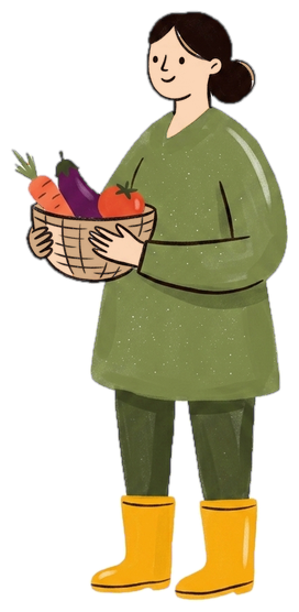 Illustration: Gärtnerin mit Erntekorb